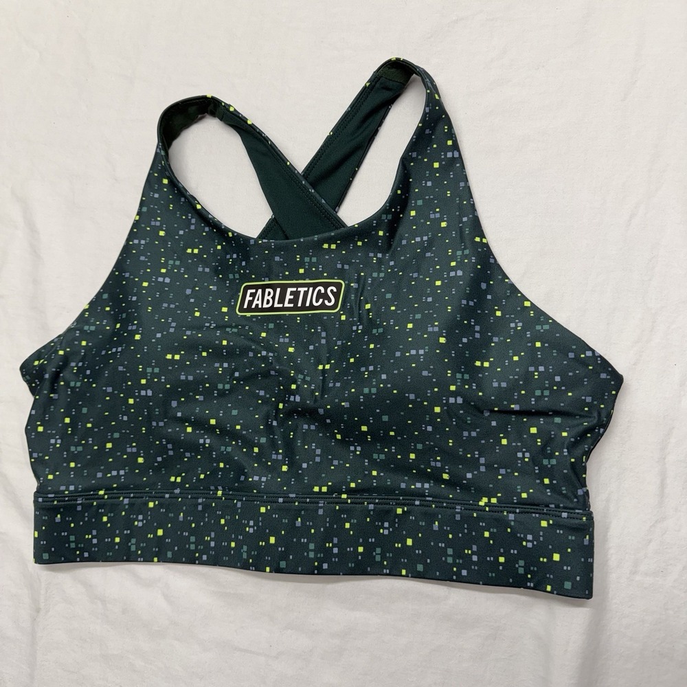 Fabletics Green Geometric Print Crossback Sports Bra Medium Yoga Workout Bra